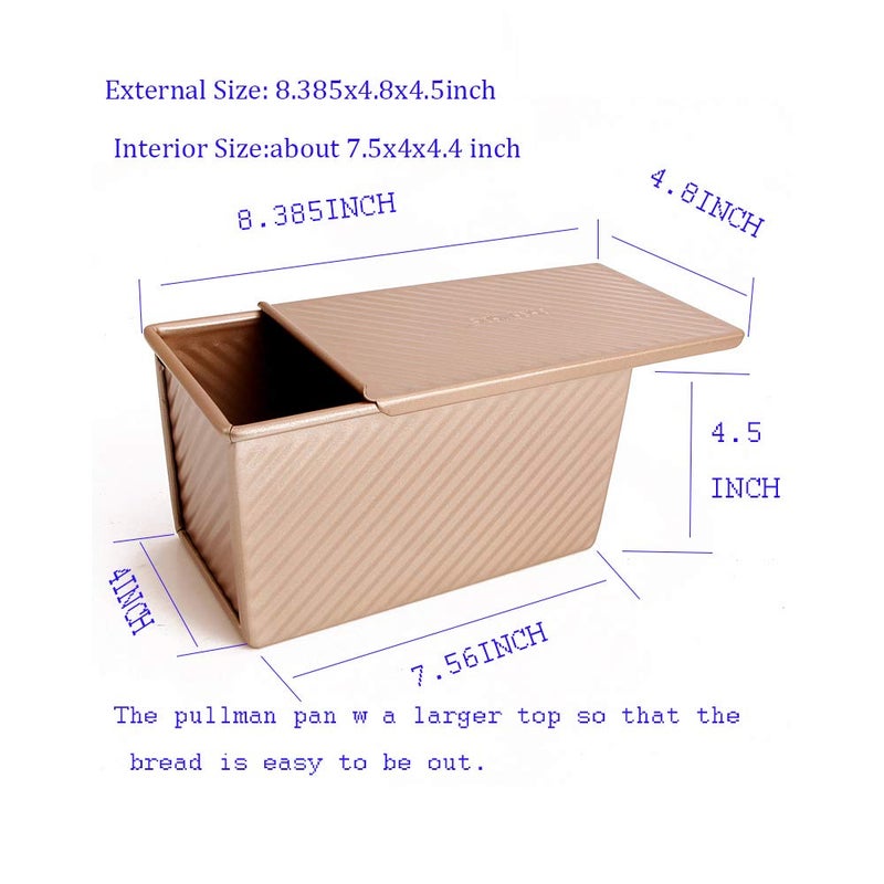 monfish Pullman Loaf Pan w Cover Bread Toast Mold corrugated loaf Pan w lid 1lb dough Alluminumed Steel Non Stick Gold (8.5X4.75X4.375INCH) - Image 4